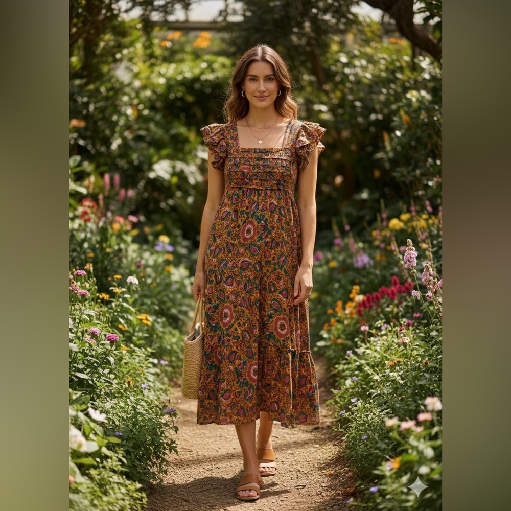 House of Harlow 1960 Floral Print Maxi Dress Boho Cottagecore Long Gown